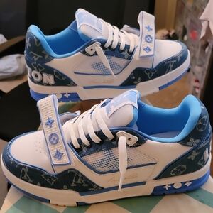 Louis Vuitton White and Blue Athletic Sneakers